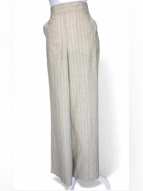 Max Studio Beige Pinstripe Wide Leg Linen Blend Pants